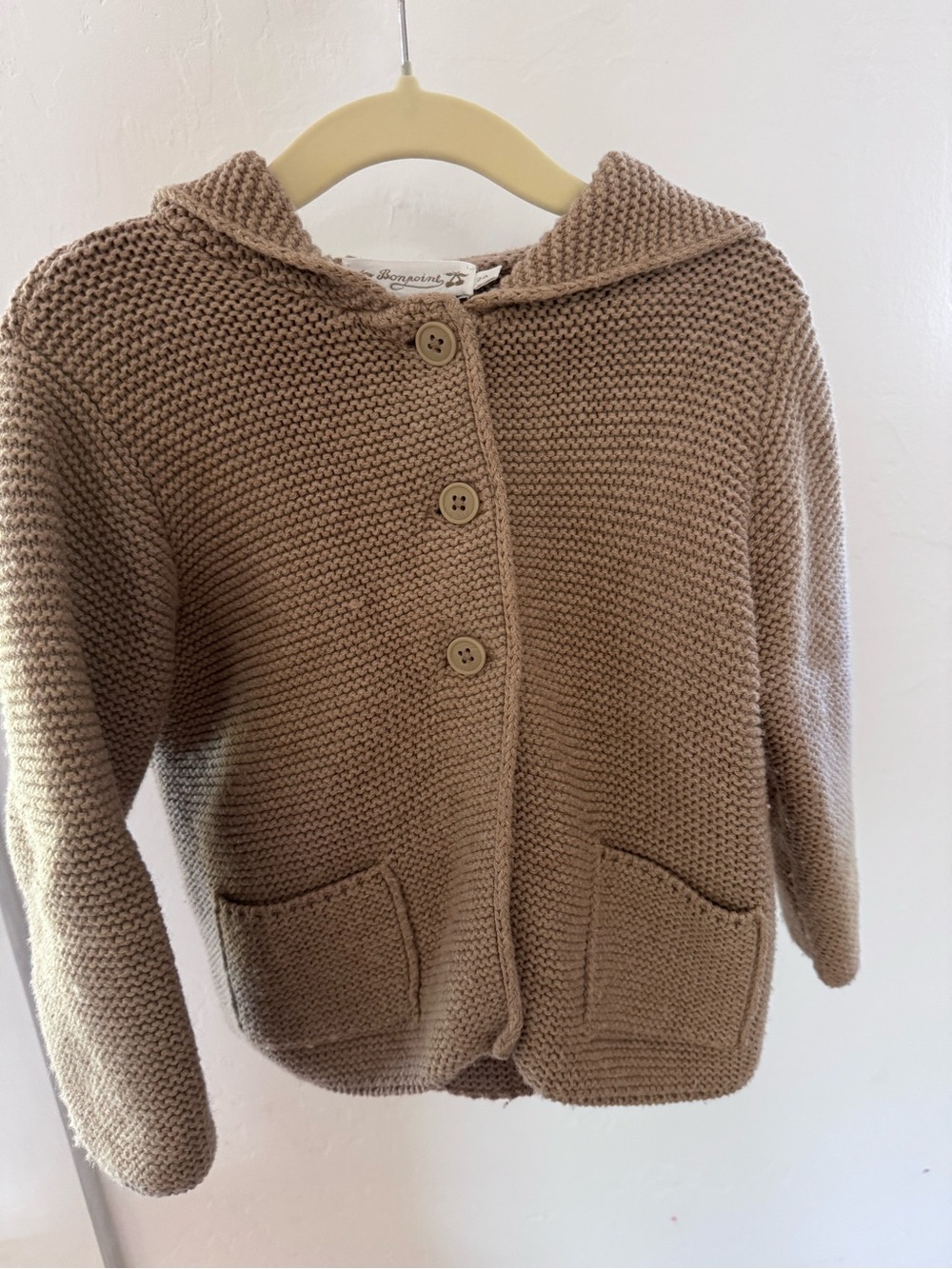 Bonpoint Brown Hooded Knit Cardigan